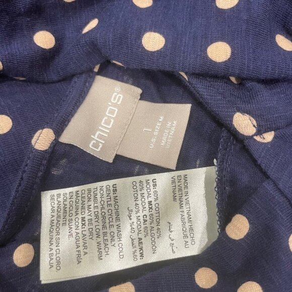 POLKA DOT NAVY BLUE  PINK PREPPY CARDIGAN CHICOS SIZE 1 US MEDIUM - Picture 14 of 16
